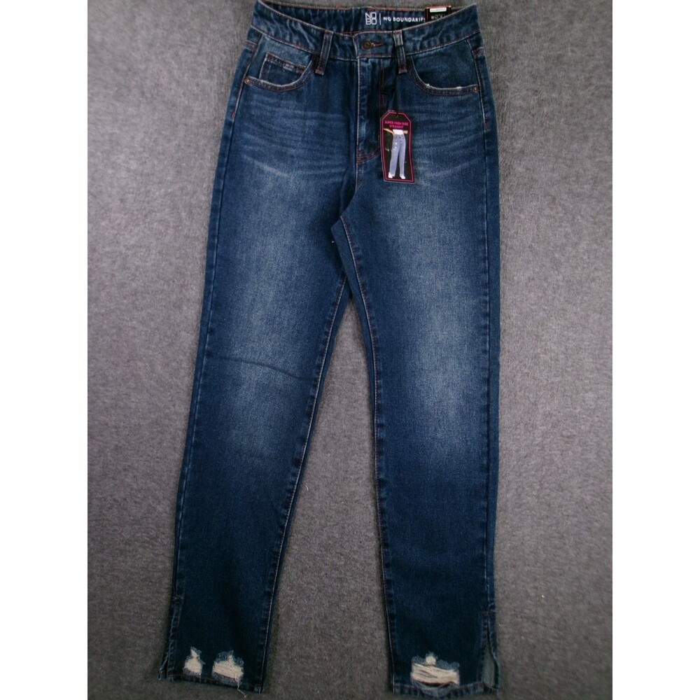 No Boundaries Jeans Womens 7 Blue Relaxed Straight Leg Super High Rise Dark